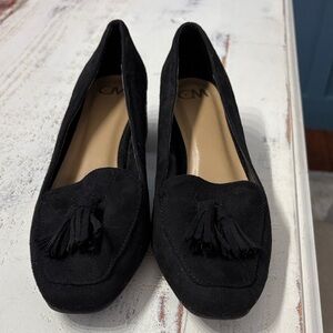 Camilla & Marc Black Tassel Loafers C&M Suede Heel Size 7